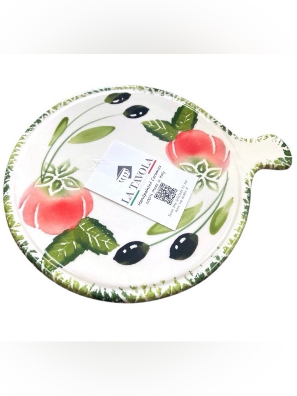 La Tavola Hand Painted Italian Ceramic Tomato & Olive Trivet NWT